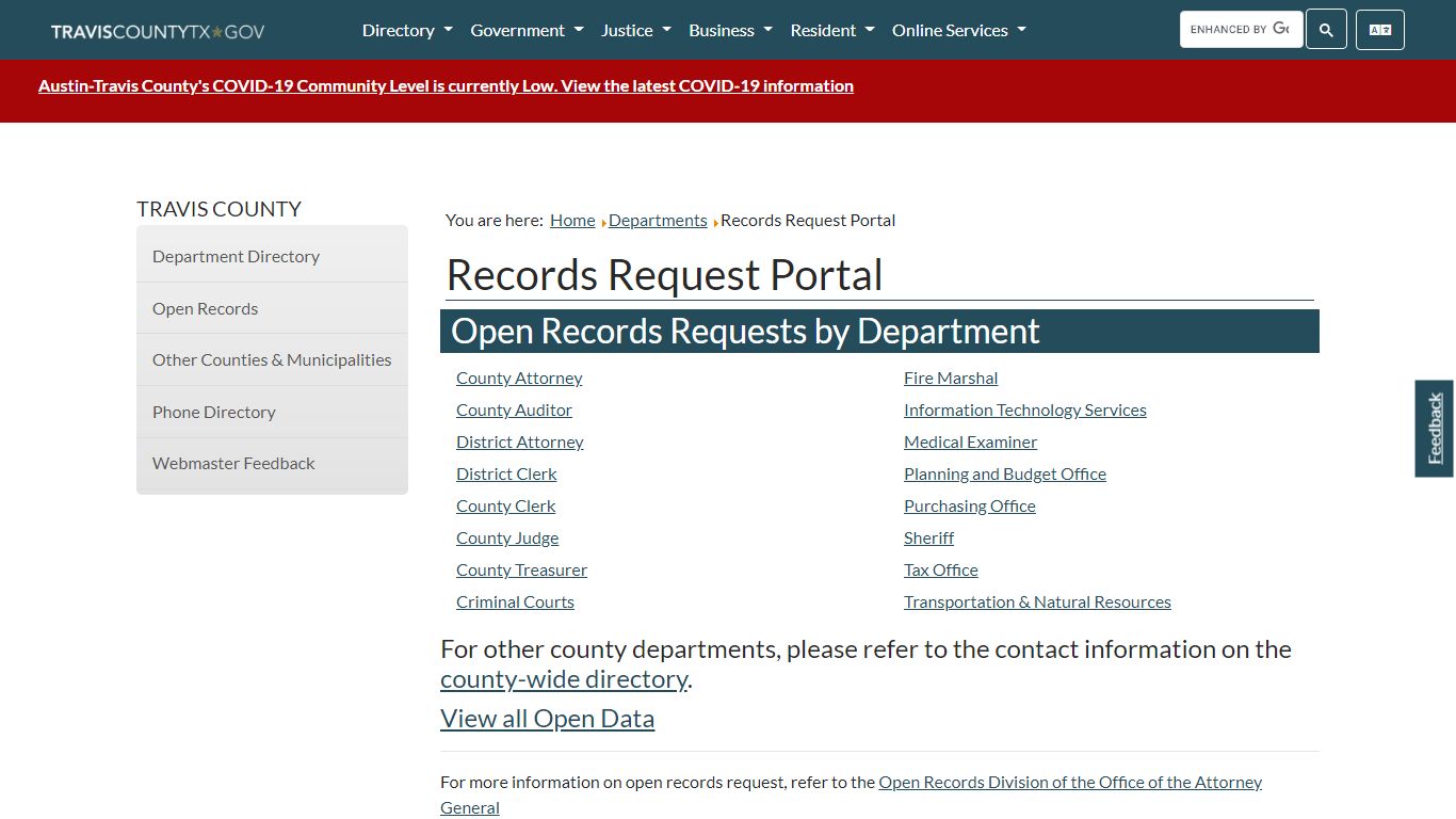 Records Request Portal - Travis County, Texas